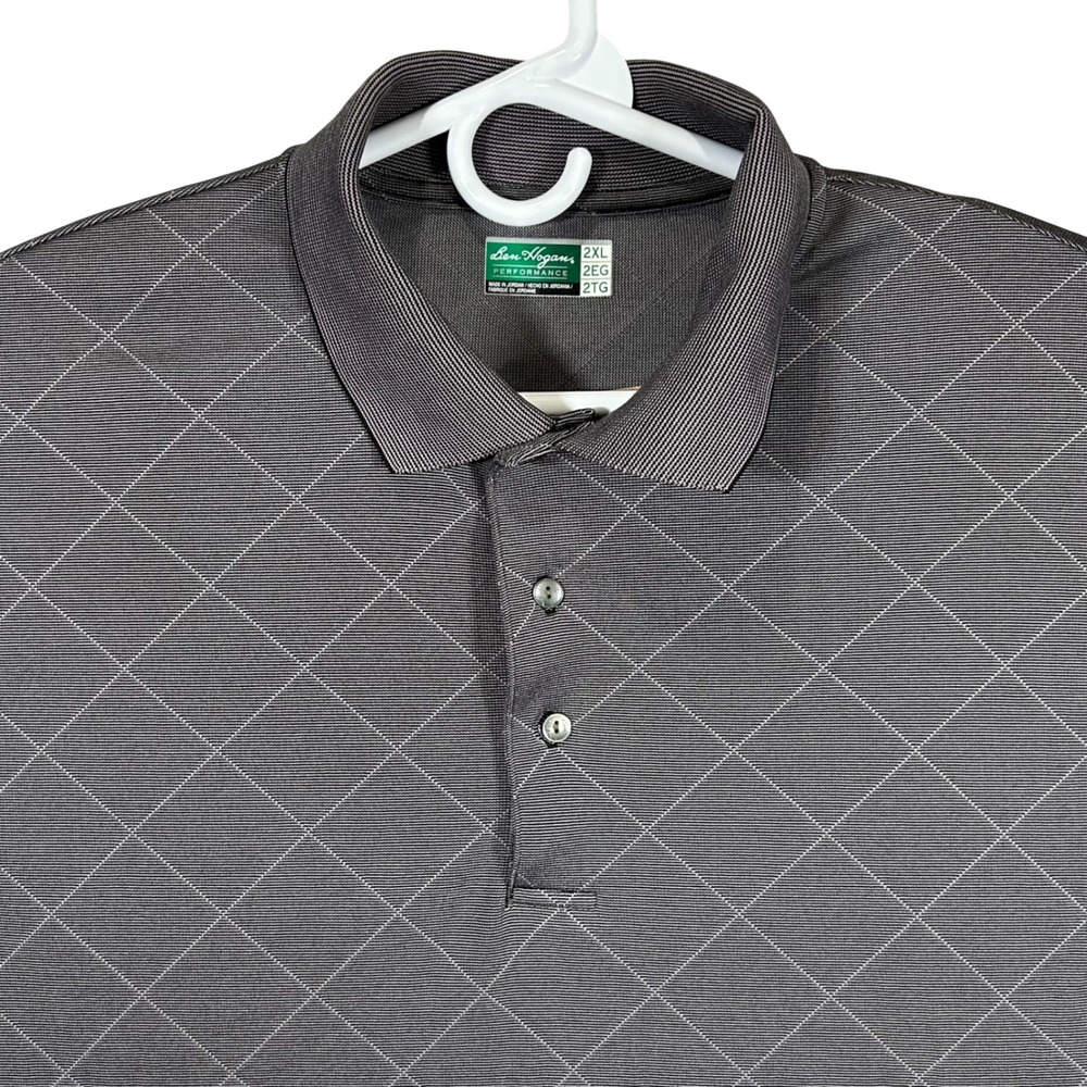 Ben Hogan Performance‎ Mens 2XL Gray Diamond Grid Golf Polo Shirt Short Sleeve